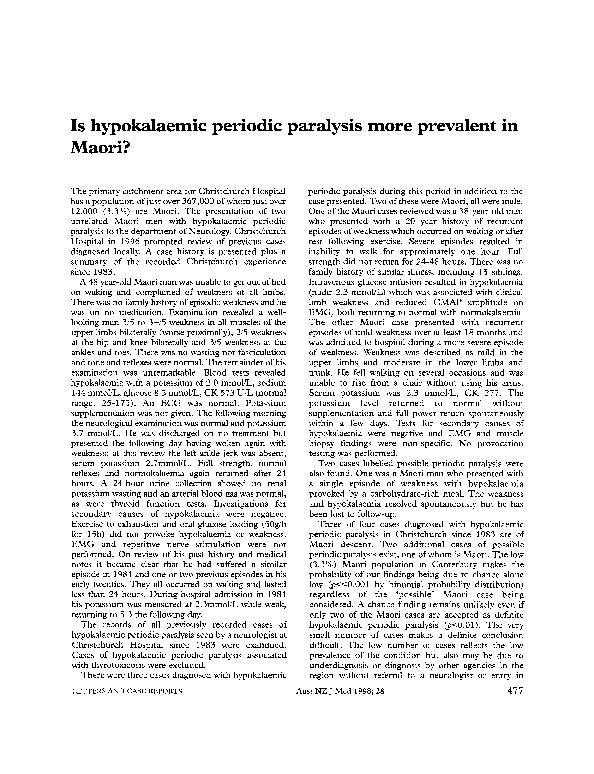 Download Is hypokalaemic periodic paralysis more prevalent in Maori.